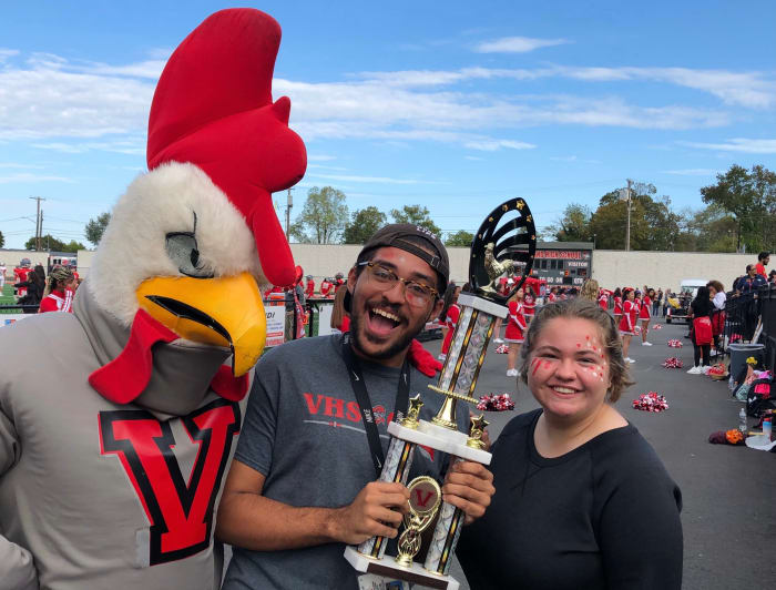Rowdy Rooster, left, is the physical mascot at Vineland High School.